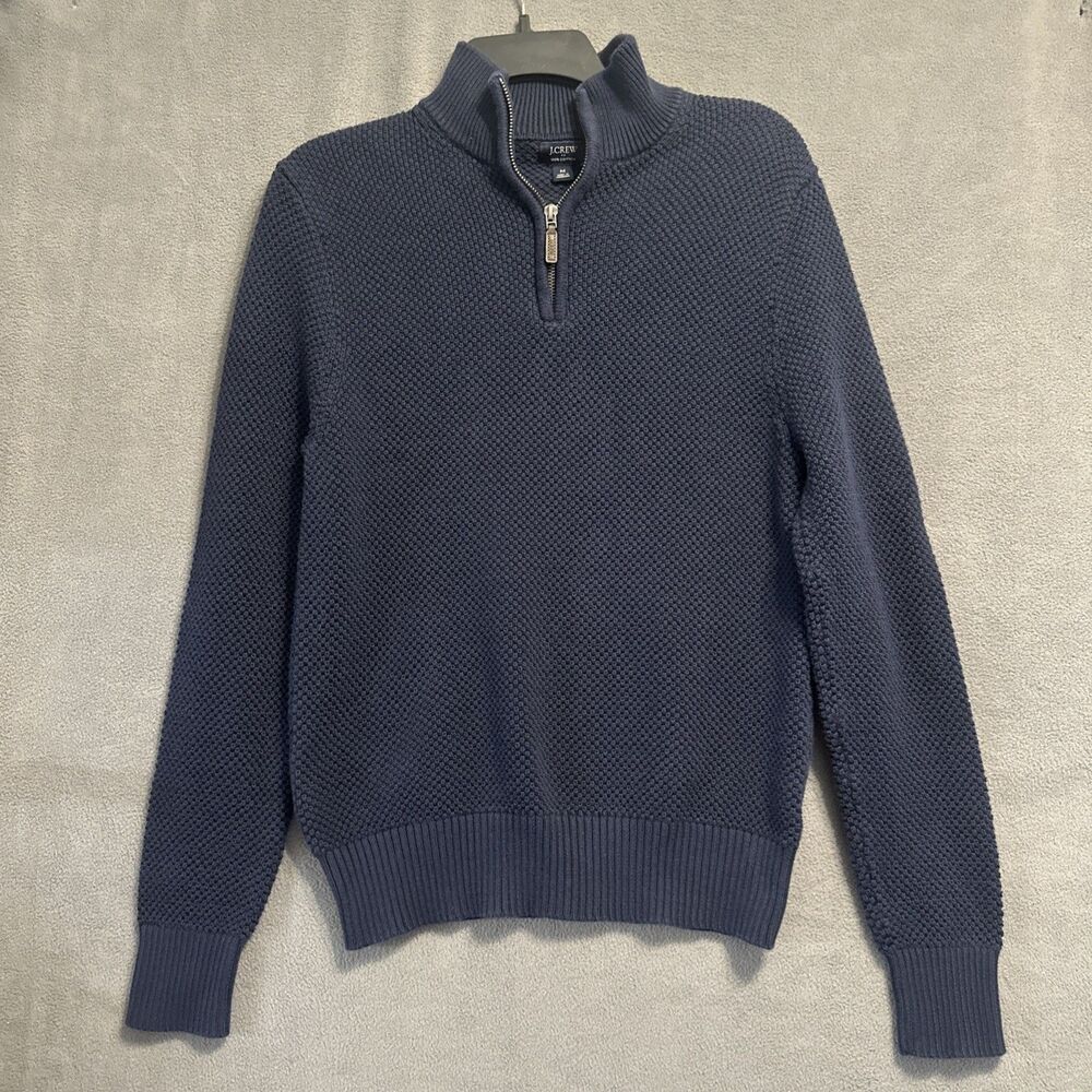 J. Crew Half Zip Pullover Sweater WOMENS Size M Navy Waffle Knit Preppy Academia - Picture 1 of 8